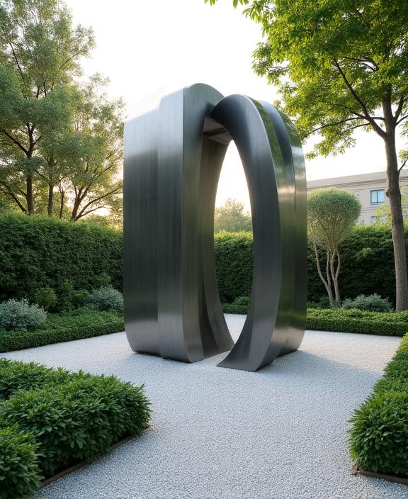 Modern sculpture in a minimalist garden